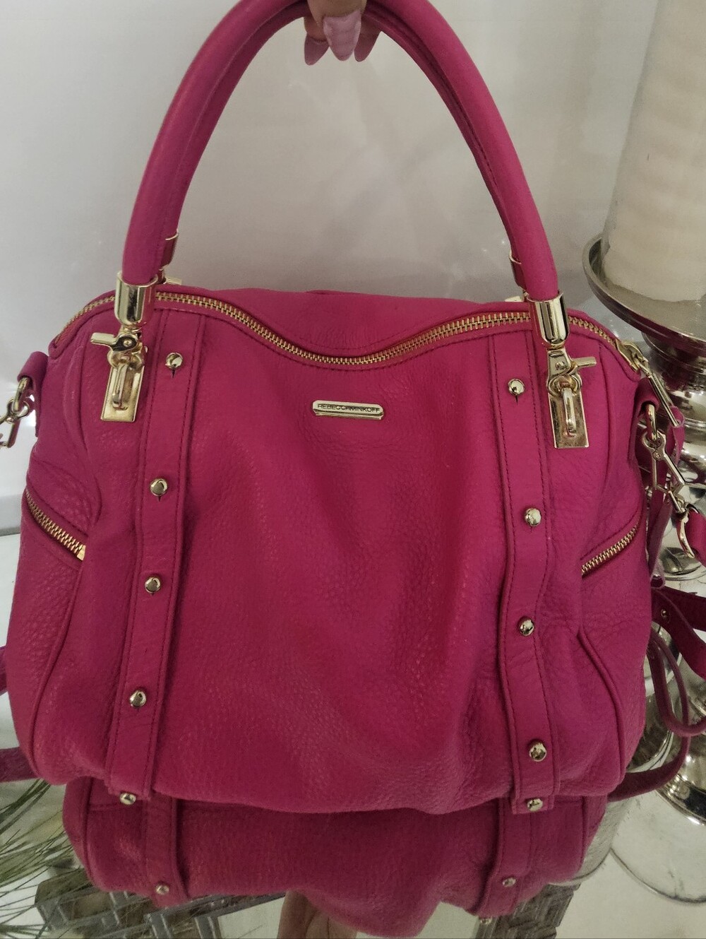 Rebecca Minkoff Hot Pink Cupid Leather Satchel with Gold Hardware